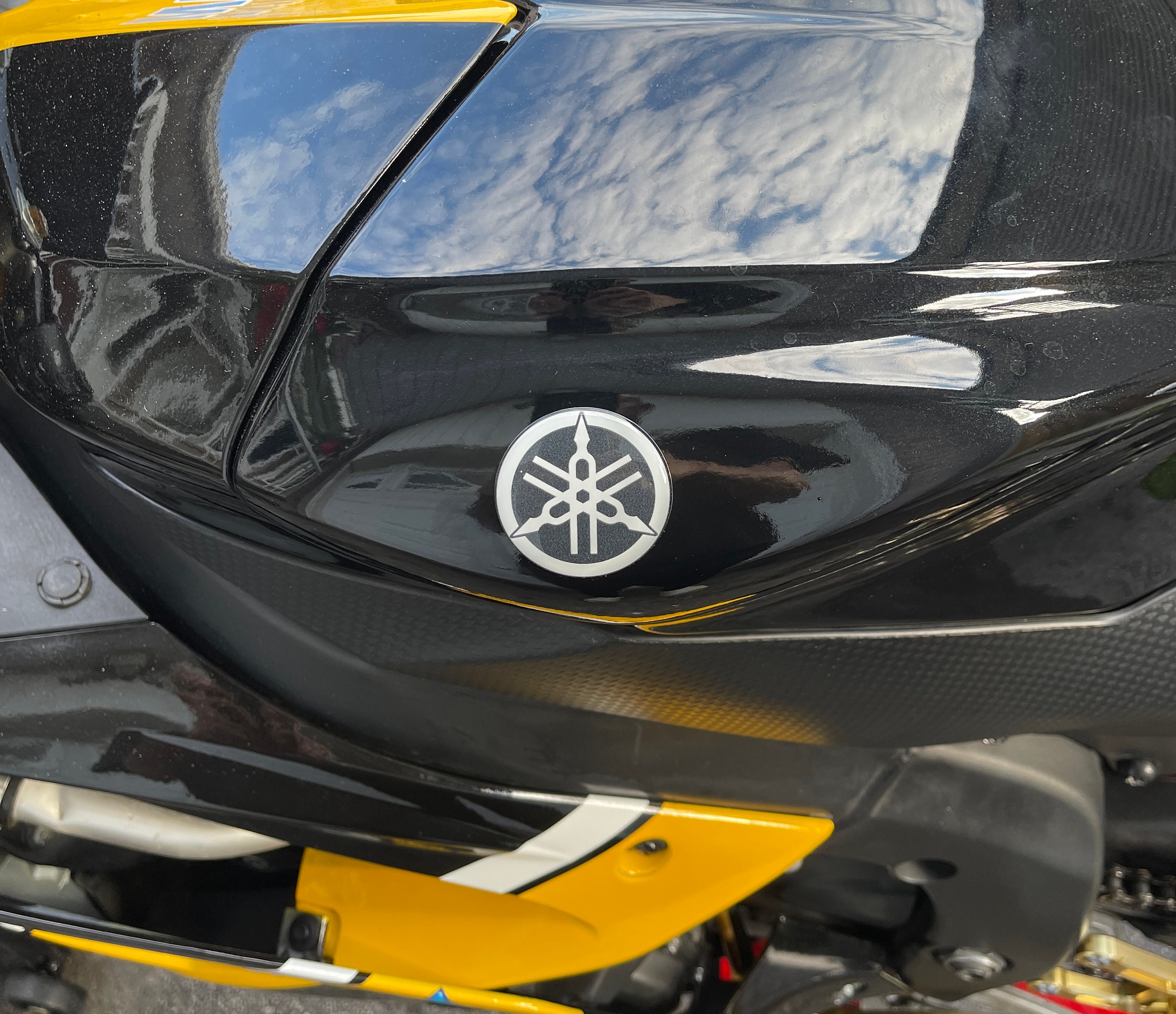 thumbnail image 2 of Gold Tuning Fork Emblem Decal Sticker – Motorcycle Fuel Tank Fairing, Racing Models, Made In Taiwan 2 of 2