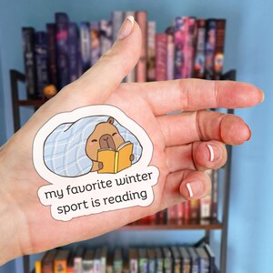 Cozy Winter Reading Capybara Waterproof Sticker Funny Sports and Books Vinyl Decal image 3