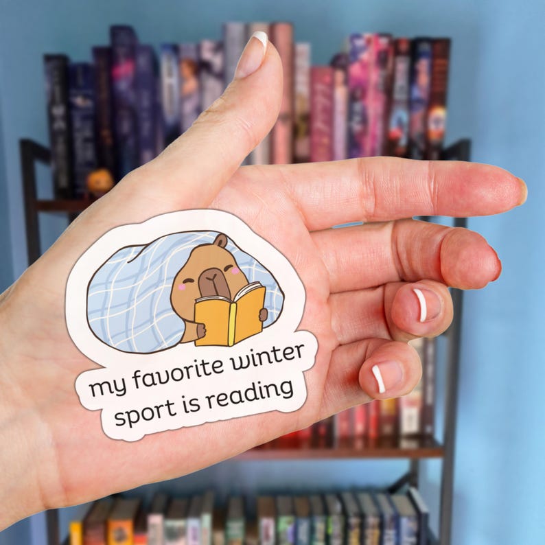 Cozy Winter Reading Capybara Waterproof Sticker Funny Sports and Books Vinyl Decal image 3