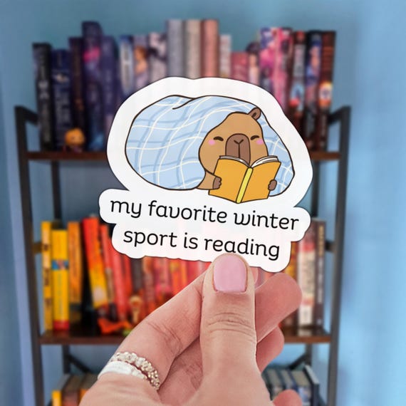 Cozy Winter Reading Capybara Waterproof Sticker Funny Sports and Books Vinyl Decal