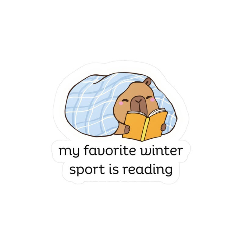 Cozy Winter Reading Capybara Waterproof Sticker Funny Sports and Books Vinyl Decal image 6