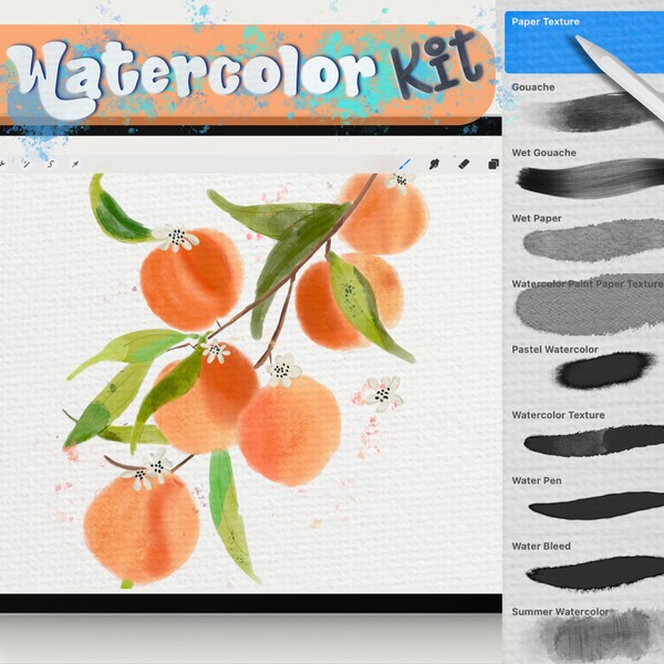 Procreate Watercolor Brush Kit, Procreate Brush Set, Realistic Watercolor, IPad Brush, Digital Watercolor Procreate Brushes, Sketch Stamps