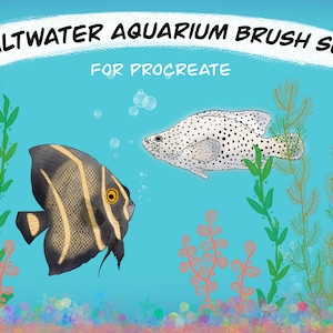 Procreate 水族館ブラシセット | 海洋生物 | 魚 | サンゴ礁 | DAUB ブラシ | 鱗 | リース ブラシ | カクレクマノミ | 貝殻 | ブラシ 30 個