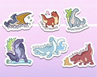 Cute Dinosaur Stickers - Clear Laminated Vinyl Singles, or Unlaminated Vinyl Sheet Set of 3
