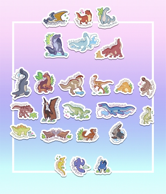 Cute Dinosaur Stickers - Clear Laminated Vinyl Singles, or Unlaminated Vinyl Sheet Set of 3