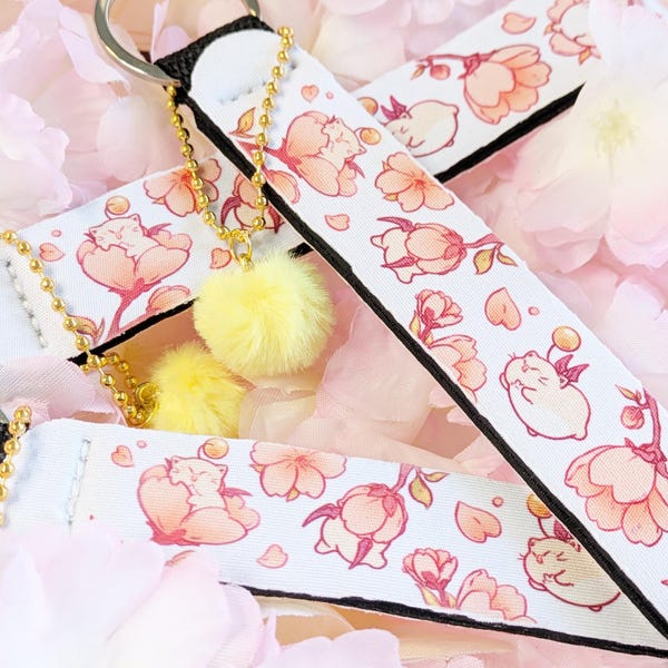 Sakura Moogle polskoord met pompon - polsbandje - FFXIV - Final Fantasy Mog - schattige kersenbloesems