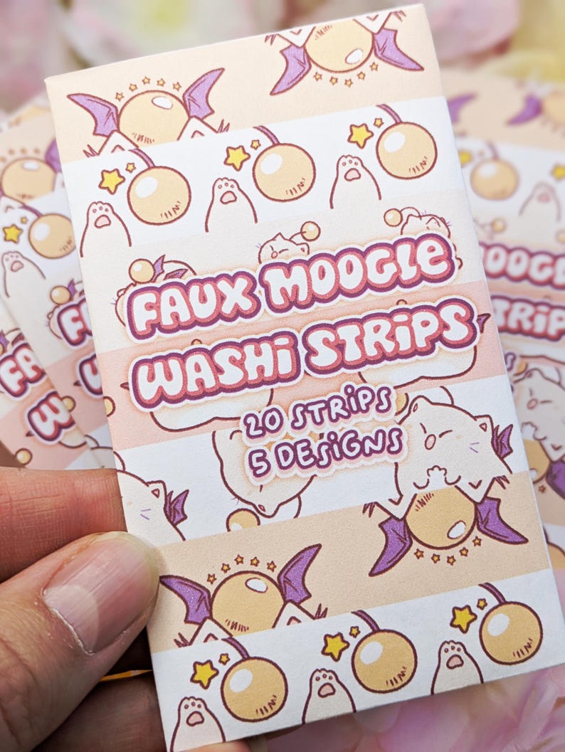 Moogle Repeating Pattern Moogle Faux Washi Strips - 5 Designs, 20 Strips - FFXIV - Final Fantasy ...