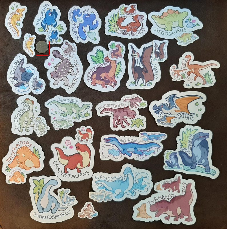 Cute Dinosaur Stickers - Clear Laminated Vinyl Singles, or Unlaminated Vinyl Sheet Set of 3 image 7
