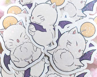 FFXIV Moogle Stickers - Set of 3 Vinyl Sparkly Laminated Stickers