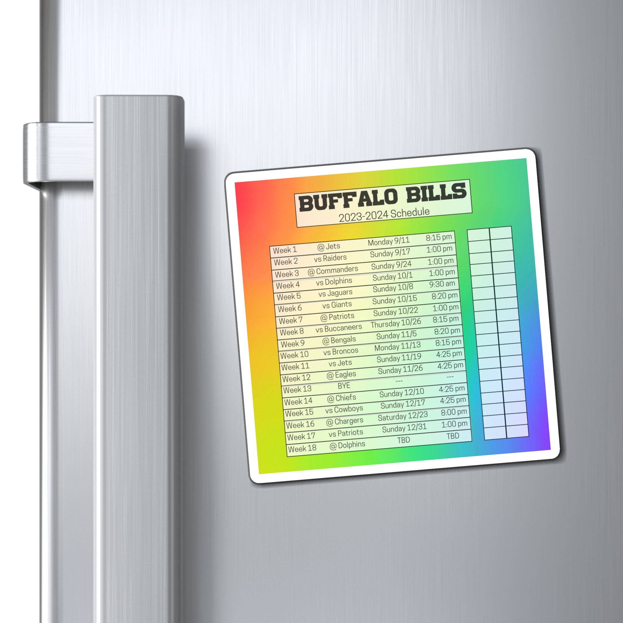 Custom Buffalo Bills Football Schedule Magnets