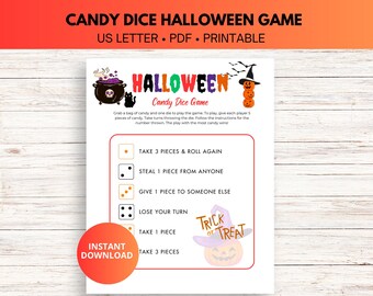 Halloween Candy Dice Game, Halloween Trivia Game, game for kids, Family Halloween, Halloween games for Seniors - PDF Printable