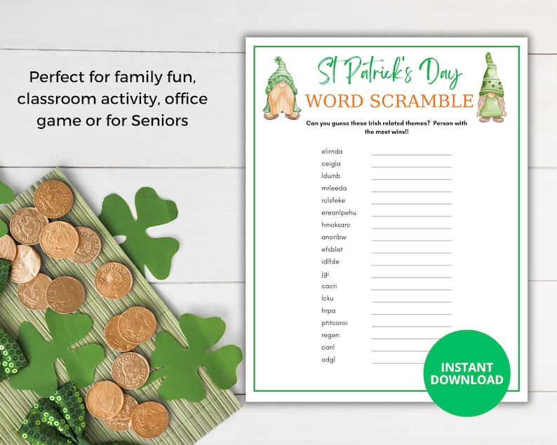 St Patricks Word Scramble Printable Game, St Patricks Games for Kids ...