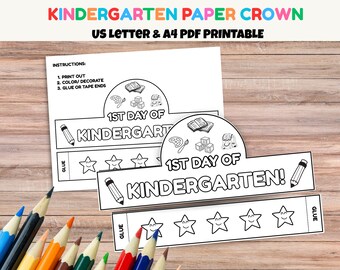 First Day of Kindergarten Paper Crown Printable | DIY Back to School Crown Template for Kids Back to school craft | Paper headband classroom