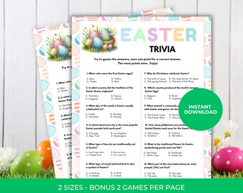 Easter Trivia, Printable Easter Game, Easter Activity For Kids and Adults, Pastel Easter Party Games, Easter Trivia Quiz, Classroom Activity