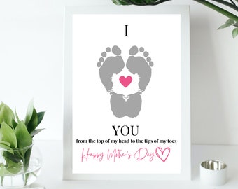Mothers Day Footprint Art perfect for a first time mom gift and for classroom printable mothers day crafts for preschools and daycare - PDF
