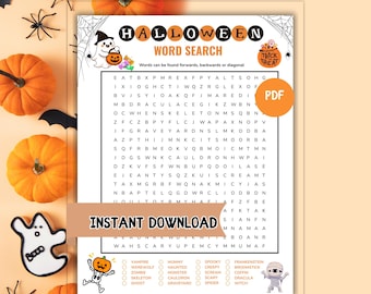 Printable Halloween word search for Adults & Teens, Spooky word find games, Halloween Puzzle for kids, Classroom activity for school