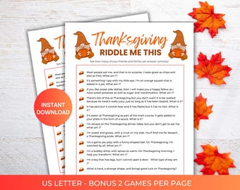 Thanksgiving Riddle me This Trivia Game, Thanksgiving Printable Games, Friendsgiving games for kids, Games for Seniors - PDF Printable