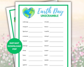 Earth Day Word Scramble Printable Game | Earth Day Kids | Printable Kids Spring Activity | Reduce Reuse Recycle | Classroom and Homeschool