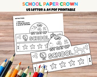 First Day of School Paper Crown Printable | DIY Back to School Crown Template for Kids Back to school craft | PDF Paper Headband classroom