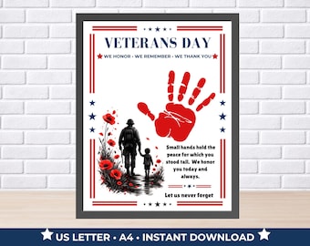Veterans Day Handprint Craft, Veterans Day Kindergarten Craft, Veterans Day Poem, Poppy Print, Soldier Handprint Art, Veteran Keepsake