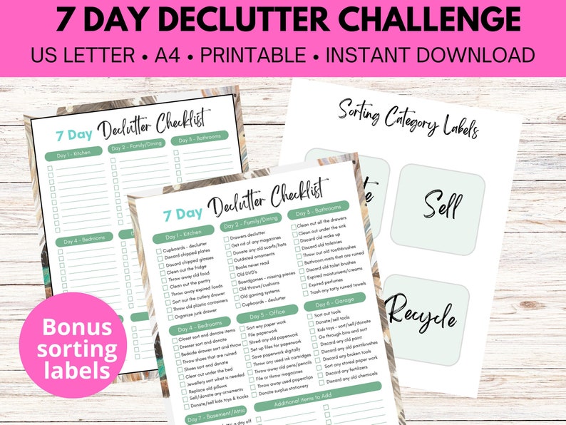 Declutter Challenge a 7 Day Printable Cleaning Checklist for a Clutter ...