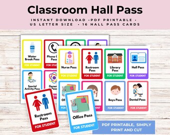 Classroom Hall Pass Template | Hall Pass | Classroom Decor for back to School | Teacher Must Haves - PDF Printable | Instant Download