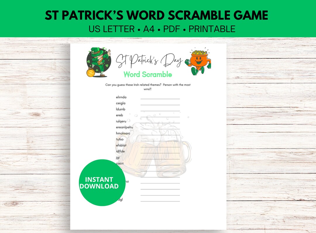 St Patricks Word Scramble Printable Game St Patricks Trivia - Etsy