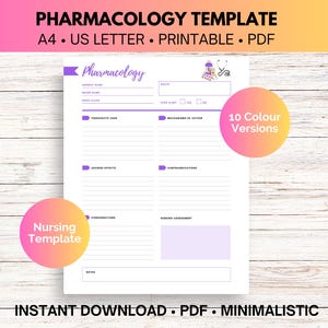 Modèle de pharmacologie imprimable pour les étudiants en soins infirmiers, Feuille de cerveau d’infirmière, Notes de soins infirmiers, Modèle Pharm - PDF imprimable