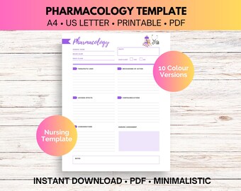 Printable pharmacology template for nursing students, Nurse brain sheet, Nursing notes, Pharm template - printable PDF