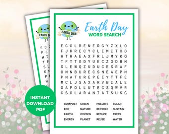 Earth Day Word Search Printable Game | Earth Day Activity for Kids Adults, Spring Classroom Game, Word Search Puzzle, Homeschool printable