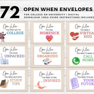 Open wanneer enveloppen voor universiteits- of universiteitsstudenten, College Care-pakket, Open wanneer kaarten, Open wanneer universiteit, College Gift - Afdrukbaar