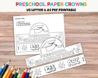 Preschool Graduation Paper Crown Printable | DIY Last day of School Crown Template for Kids | Graduation craft | Paper headband classroom