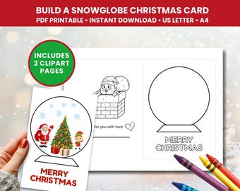 Printable Build a Snowglobe Christmas Card Coloring Activity for Kids | DIY Winter Classroom Craft Template | Instant PDF Download