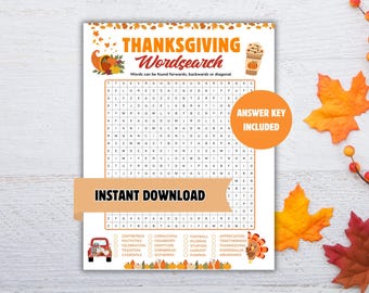 Printable Thanksgiving Word Search for Adults & Teens | Fall Word Find Game | Fun Party Activity | Thanksgiving Puzzle | Office Thanksgiving