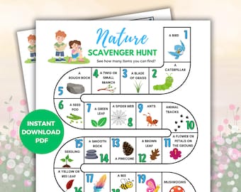 Nature Scavenger Hunt for kids | Printable Outdoor Treasure Hunt for Kids | Kids Spring Activity | Hike Activity | Camping Games for Children