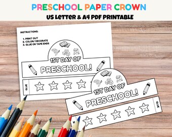 Papieren kroon voor de eerste schooldag op de kleuterschool, kleur- en knutselactiviteit, sjabloon voor een kroon voor de eerste schooldag, papieren hoedje voor kleuters, hoofdband voor de eerste schooldag