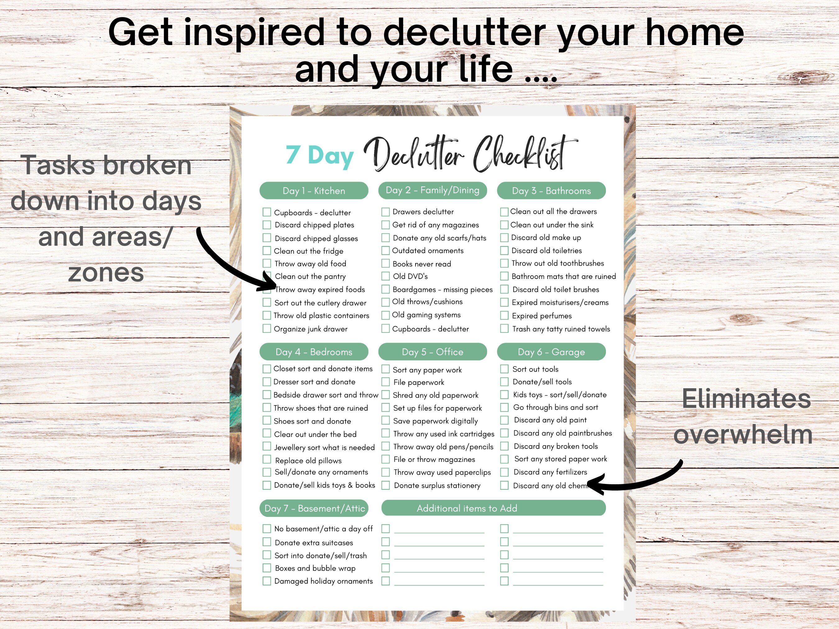 Declutter Challenge a 7 Day Printable Cleaning Checklist for a Clutter ...
