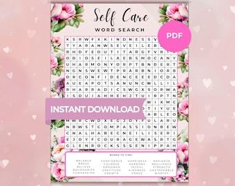 Self Care Word Search Printable for Adults & Teens, Mindfulness Self Love Activity, Anxiety Relief Word Find, Yoga Wellness Event Worksheet