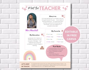 Editable Meet the Teacher Flyer | Boho Rainbow All About Me Template | Back to School Canva Design | Meet the Teacher Printable
