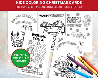 Christmas coloring cards for kids, Printable holiday cards perfect DIY winter classroom craft activity, PDF Printable