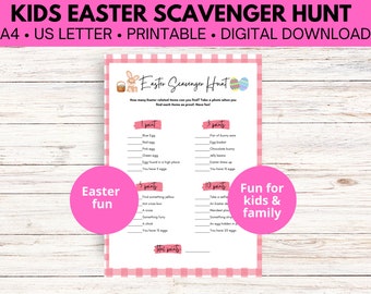 Kids Easter Scavenger Hunt Game fun for family and school, Printable Easter kids games