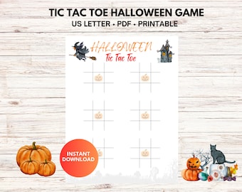 Halloween Printable Tic Tac Toe Game , Halloween Trivia Game, Halloween game for kids, Family Halloween - PDF Printable