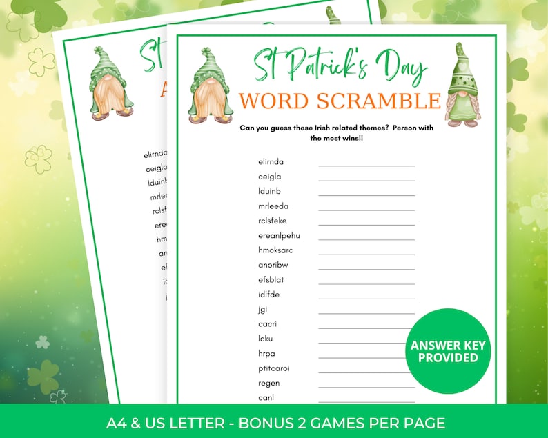 St Patricks Word Scramble Printable Game, St Patricks Games for Kids ...