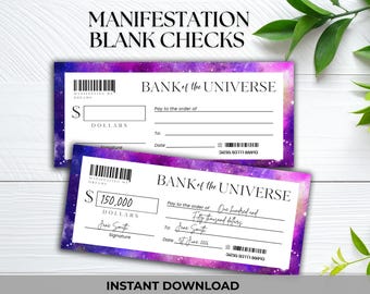 Manifestation Check digital, Blank Check universe template, Bank of the Universe Abundance Check, Law of Attraction Euro, Dollar, Pound