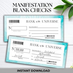 Manifestation Check digital, Blank Check universe template, Bank of the Universe Abundance Cheque, Law of Attraction Euro, dollar, pound