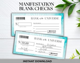 Manifestation Check digital, Blank Check universe template, Bank of the Universe Abundance Check, Law of Attraction Euro, dollar, pound