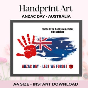 ANZAC Day Handprint Craft for preschool and daycare, Lest we forget, DIY Australian flag handprint art, Handprint memory - PDF Printable