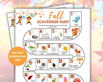 Fall Scavenger Hunt Printable Game Board | Kids Outdoor Nature Activity | Preschool Picture Scavenger Hunt | Toddler Autumn Treasure Hunt