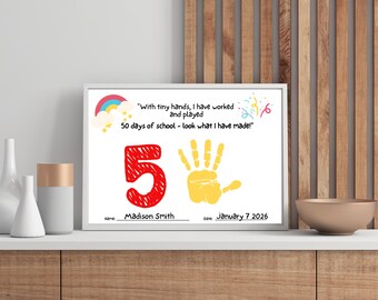 50 Days of School Handprint Art Poem, 50 Days Preschool Craft, 50 Days Handprint Poem, 50th Day School Activity, School craft for kids