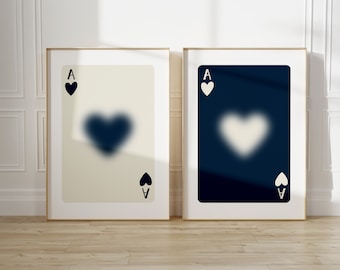 Trendy Retro Wall Art | Ace of Hearts | Ace of Hearts Print | Trendy Poster | Lucky You Print | College Decor | Retro Print Set